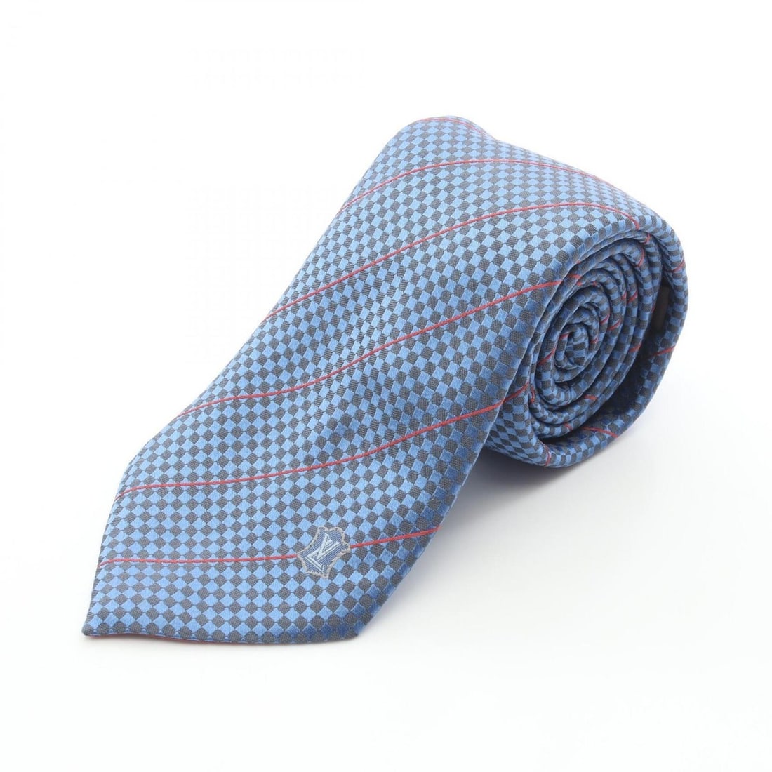 Louis Vuitton Damier Pattern Silk Tie for Men, Blue/Red (1 of 10)