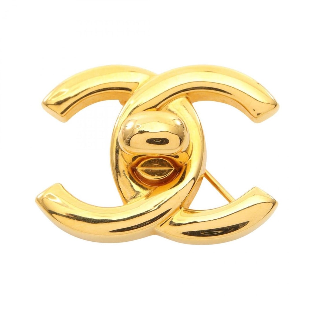 Chanel Coco Mark Turnlock Brooch, Gold Plated (GP), Women's, Tone (1 of 10)