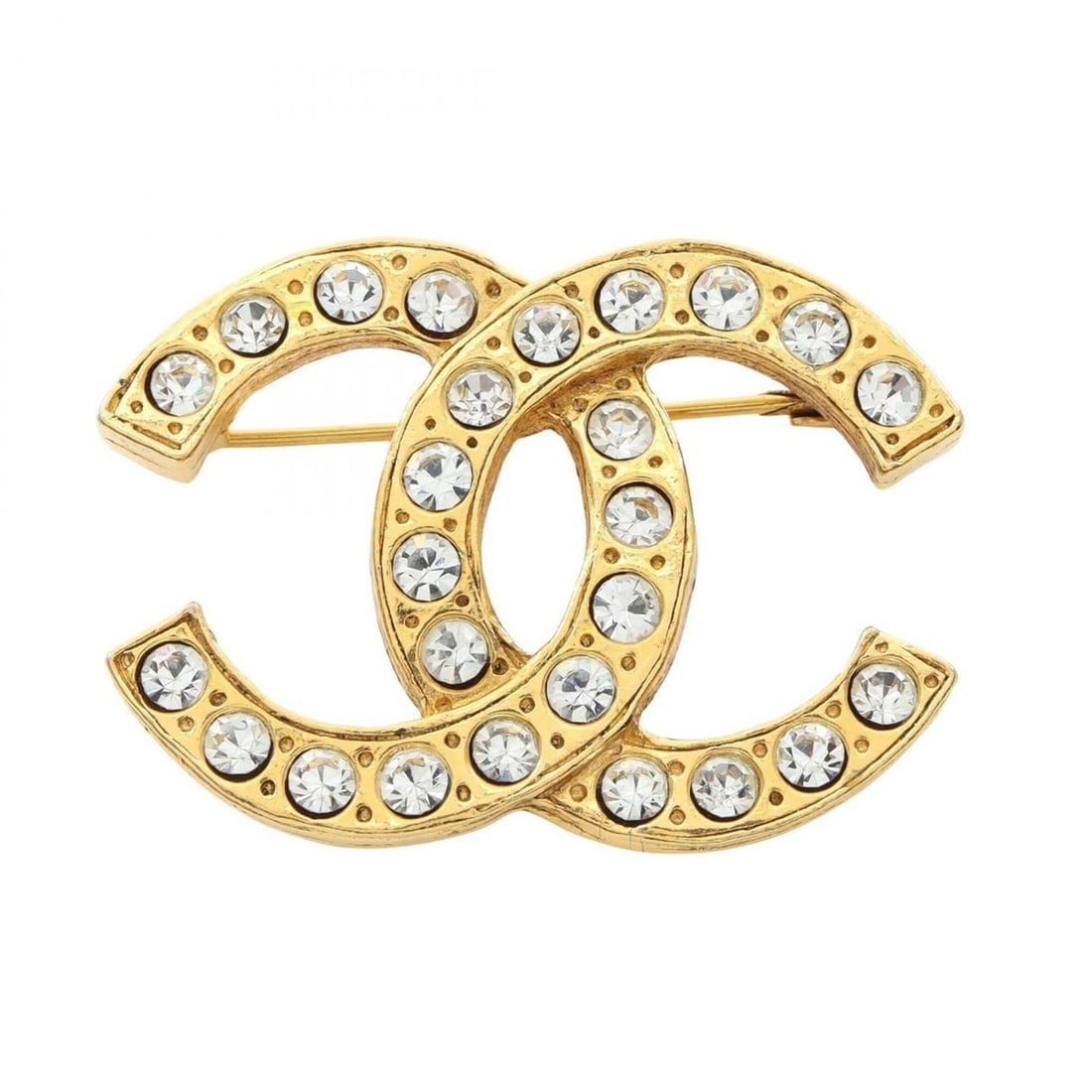 Chanel Coco Mark Brooch Accessory, Gold Plated (GP), Rhinestone, Women's, Tone, Clear Tone (1 of 10)