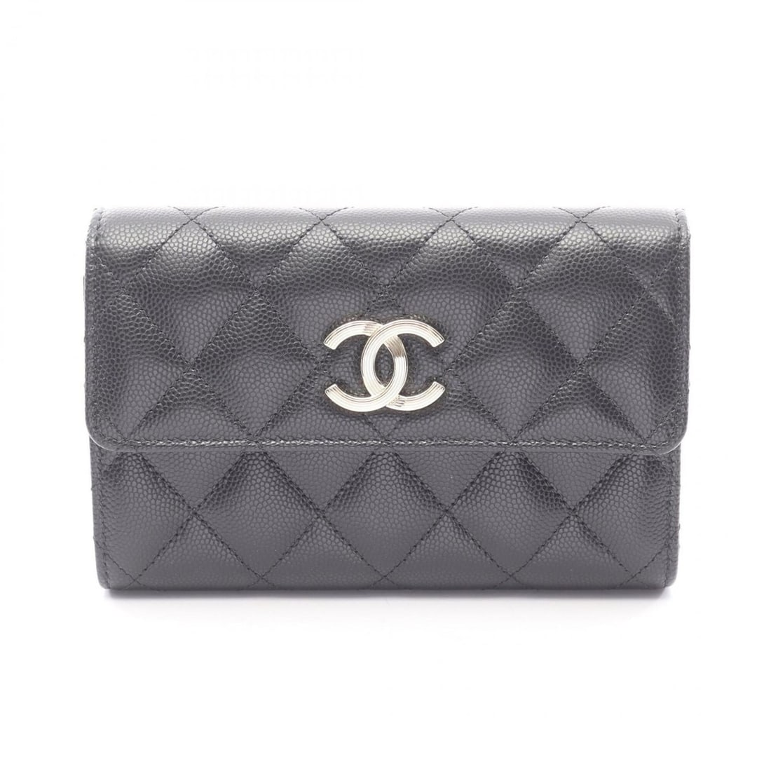 Chanel Matelassé Tri-fold Wallet, Caviar Leather (Grained Calfskin), Women's, Black, AP3398 (1 of 12)