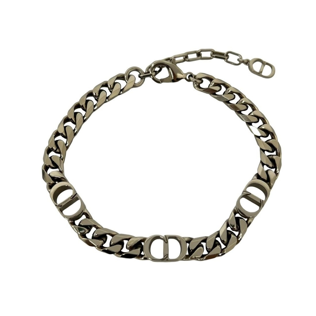Christian Dior Dior CD Logo Motif Plated Chain Bracelet Bangle Accessory Silver 53614 (1 of 9)
