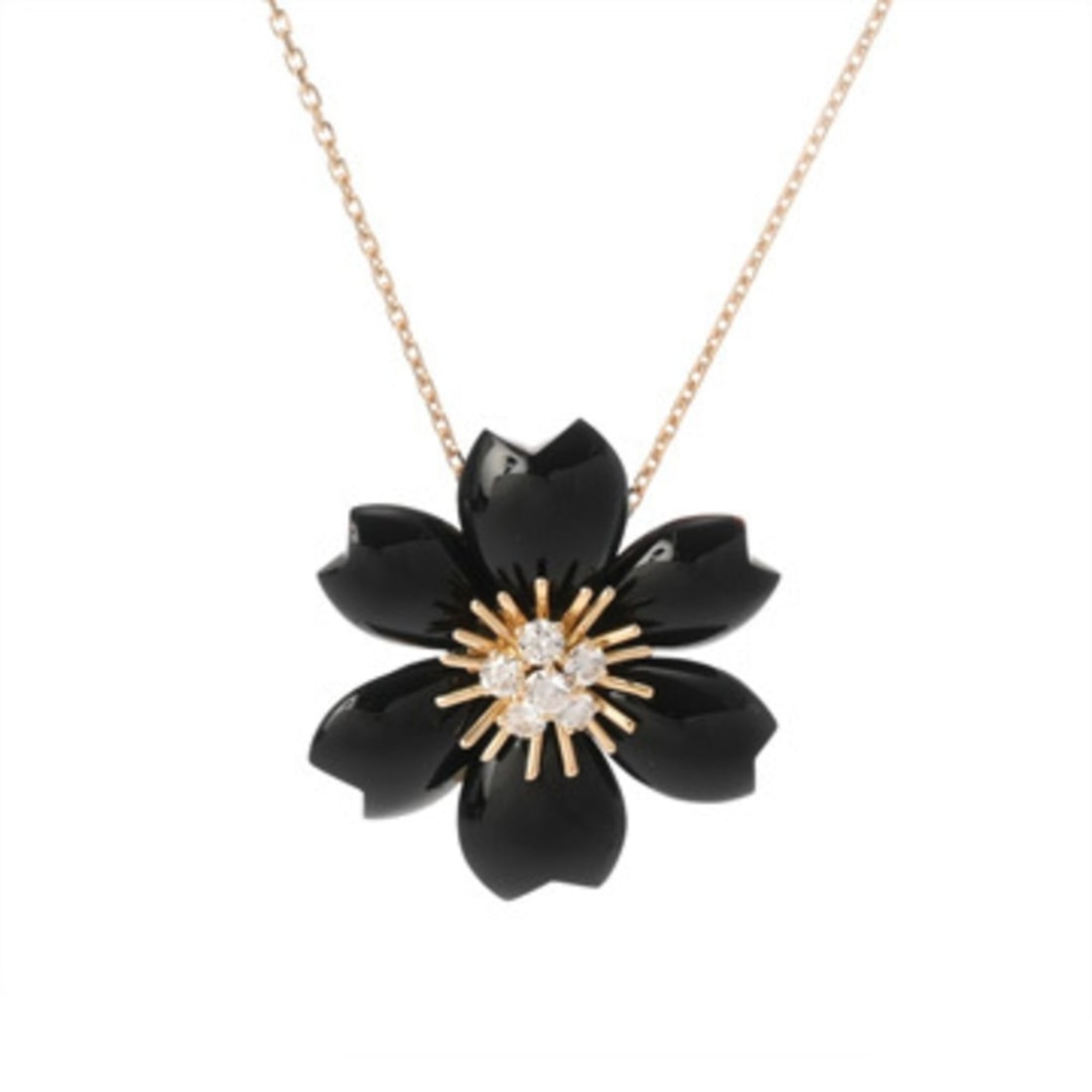 VAN CLEEF & ARPELS Rose de Noël Small Necklace, Women's, 18K Yellow Gold (YG), Repair Details April: --- Catalog ---Category: SizePendant Size: 30mm x 30mm / 1.18'' x 1.18''Neck Circumference: 37.5 cm - 42 cm / 14.76'' - 16.53''Category: DesignStone: Diamond, OnyxGender: WomenMaterial: Yellow gold (1