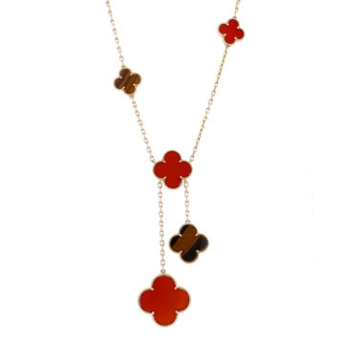 VAN CLEEF & ARPELS Magic Alhambra Necklace 6P (Repair details from April 2026) Women's 18K Yellow: --- Catalog ---Category: SizePendant Size: 26.5mm x 26.5mm / 1.04'' x 1.04''Neck Circumference: 43 cm / 16.92''Category: DesignStone: Carnelian, Tiger's eyeGender: WomenMaterial: Yellow gold (18K)Neck