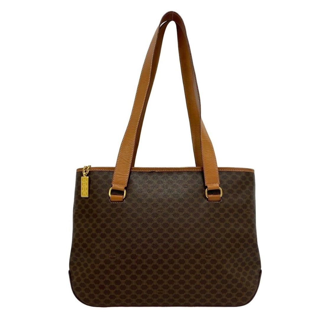 CELINE Vintage Macadam Blazon Logo Pattern Leather Tote Bag Handbag Brown 16751 (1 of 10)