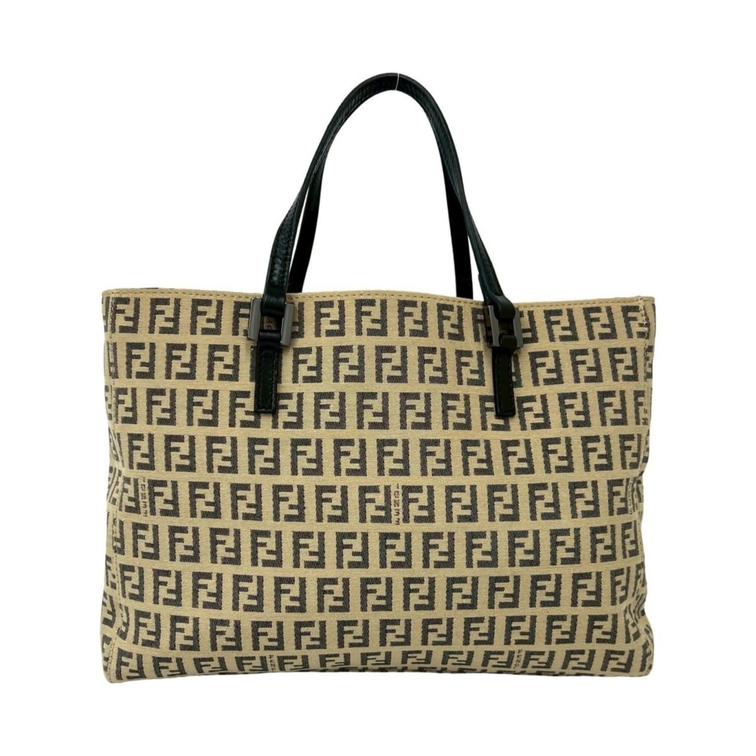 FENDI Zucchino FF Logo Pattern Nylon Leather Mini Tote Bag Handbag Beige Black 23585 (1 of 14)