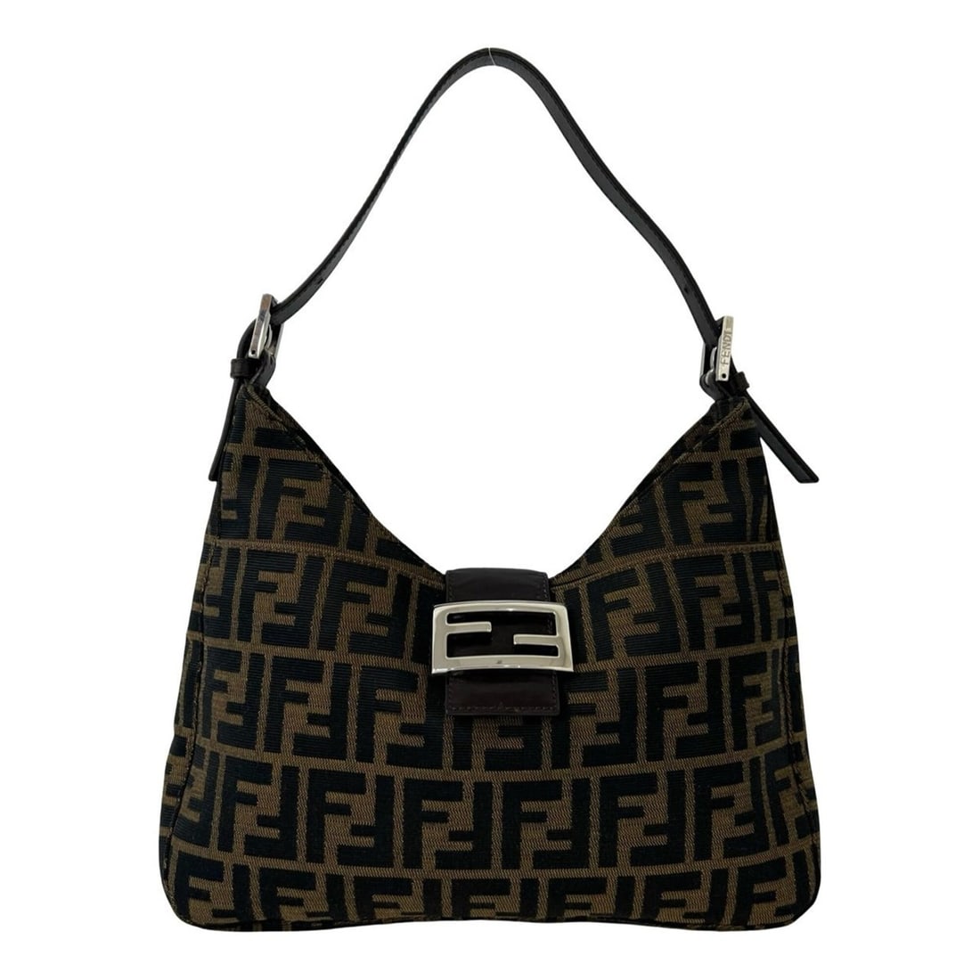FENDI Vintage Zucca FF Logo Pattern Nylon Leather Semi Shoulder Bag Handbag Brown 77389 (1 of 14)