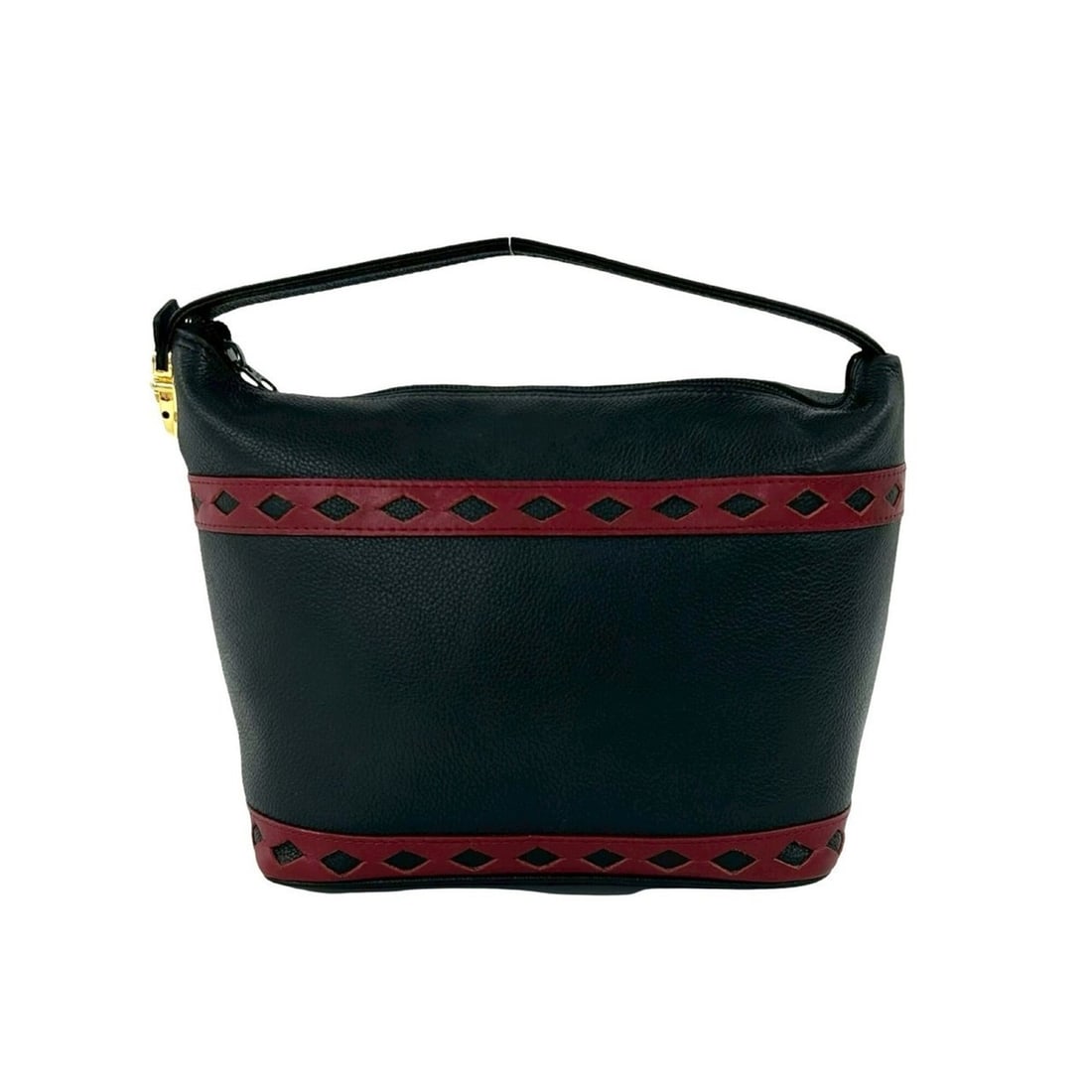 YVES SAINT LAURENT YSL Logo Hardware Cutout Leather Handbag Black Red 05573 (1 of 13)
