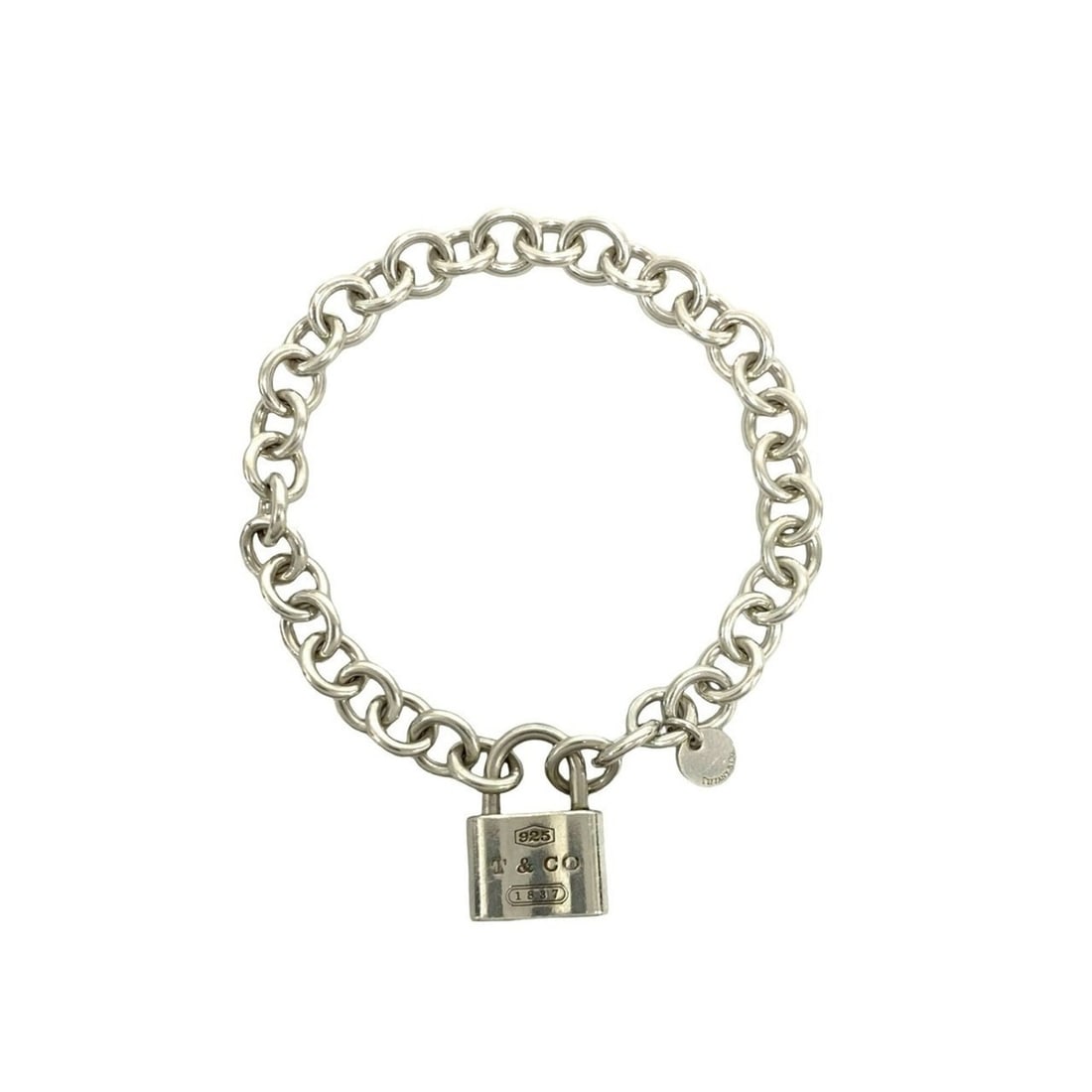 TIFFANY&Co. Tiffany 1837 Cadena Lock Bracelet, Logo Engraved, 925 Sterling Silver Chain Bangle (1 of 8)