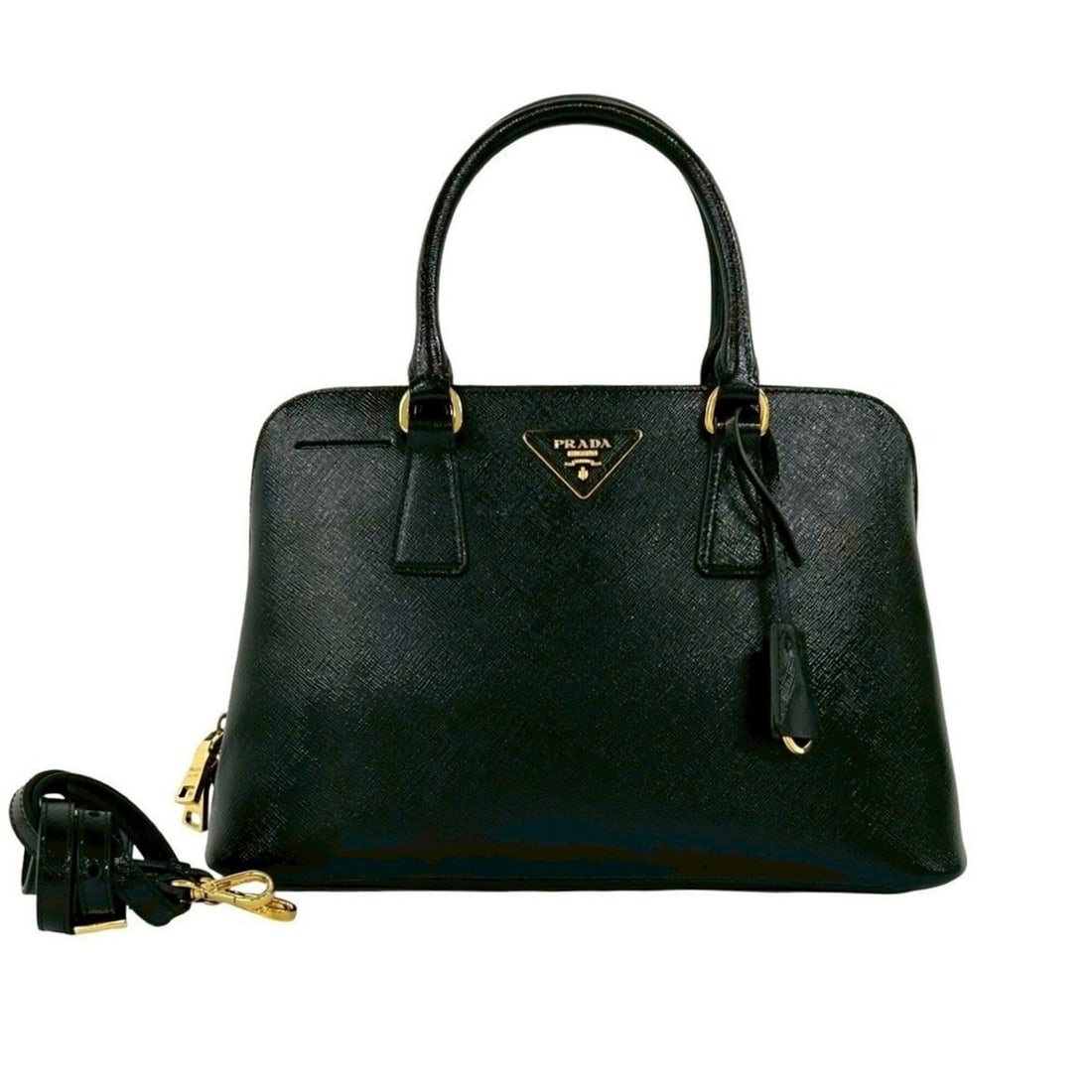 PRADA Prada Triangle Logo Hardware Saffiano Vernice Leather Enamel 2-way Handbag Shoulder Bag Black (1 of 10)