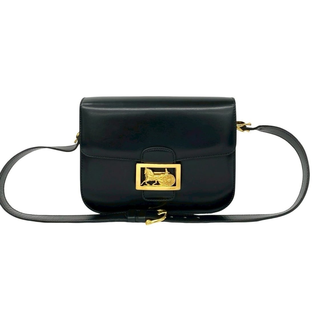 CELINE Vintage Logo Carriage Hardware Calf Leather Genuine Shoulder Bag Pouch Black 63809 (1 of 12)