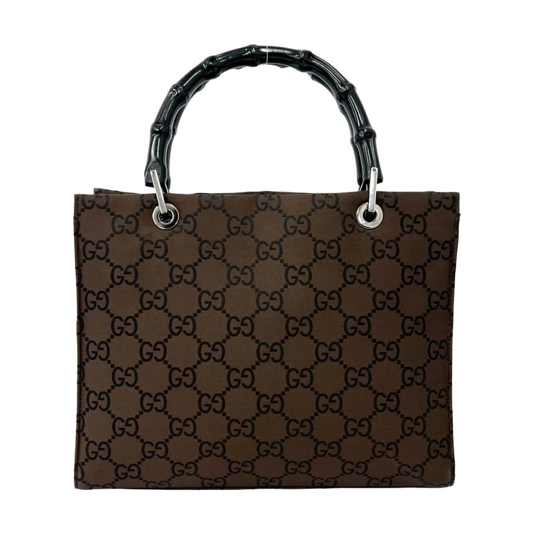 GUCCI Bamboo GG Pattern Nylon Leather Genuine Handbag Mini Tote Bag Boston Brown 83433: --- Catalog ---Category: SizeSize (HxWxD): 24cm x 30cm x 10cm / 9.44'' x 11.81'' x 3.93''Category: DesignType: Boston bag, Handbag, Tote bagColor: BrownGender: WomenMaterial: Nylon , Bamboo , Leather 