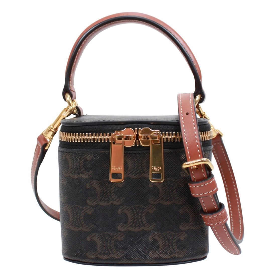 CELINE Triomphe Vanity Shoulder Bag, Leather, Black/Brown, Women's (1 of 12)