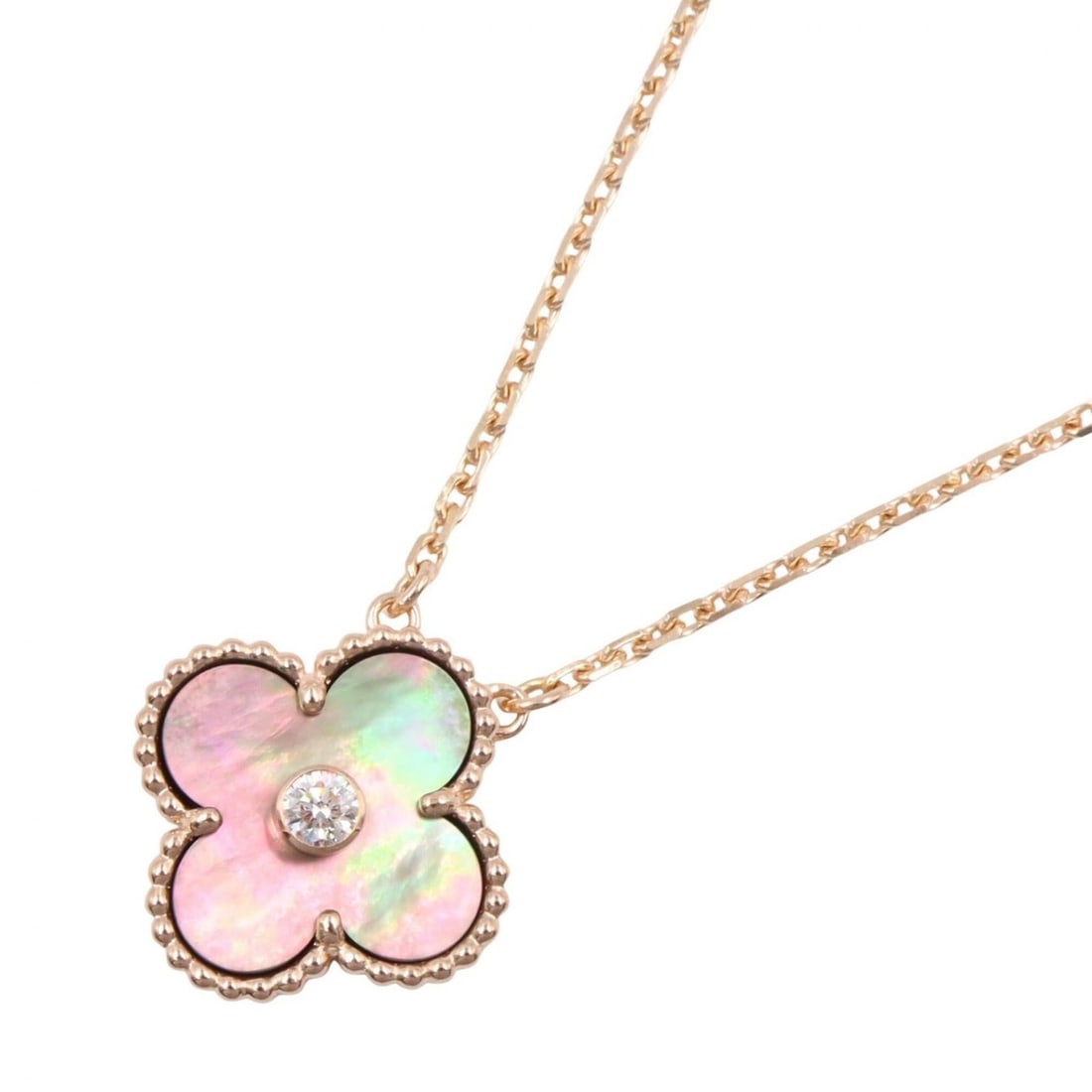 Van Cleef & Arpels Vintage Alhambra 1PD Necklace, 18K Pink Gold (PG), Diamond, Gray Mother-of-Pearl,: --- Catalog ---Category: SizePendant Size: 14mm x 14mm / 0.55'' x 0.55''Neck Circumference: 37 cm - 41.5 cm / 14.56'' - 16.33''Category: DesignColor: Clear, Gray, Pink goldGender: WomenMaterial: Pink 