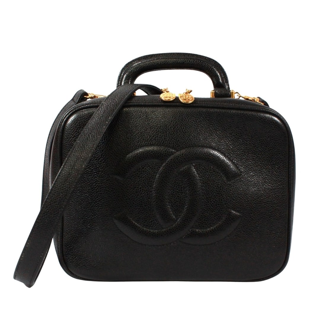 CHANEL Vanity Bag, Coco Mark, A07061, Handbag, Matte Caviar Skin, Black, Women's (1 of 15)