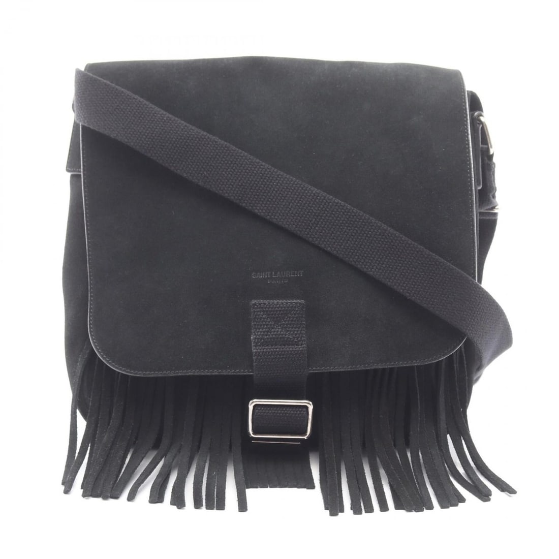 Yves Saint Laurent Saint Laurent Paris fringe shoulder bag/handbag, suede, women's, black. (1 of 13)