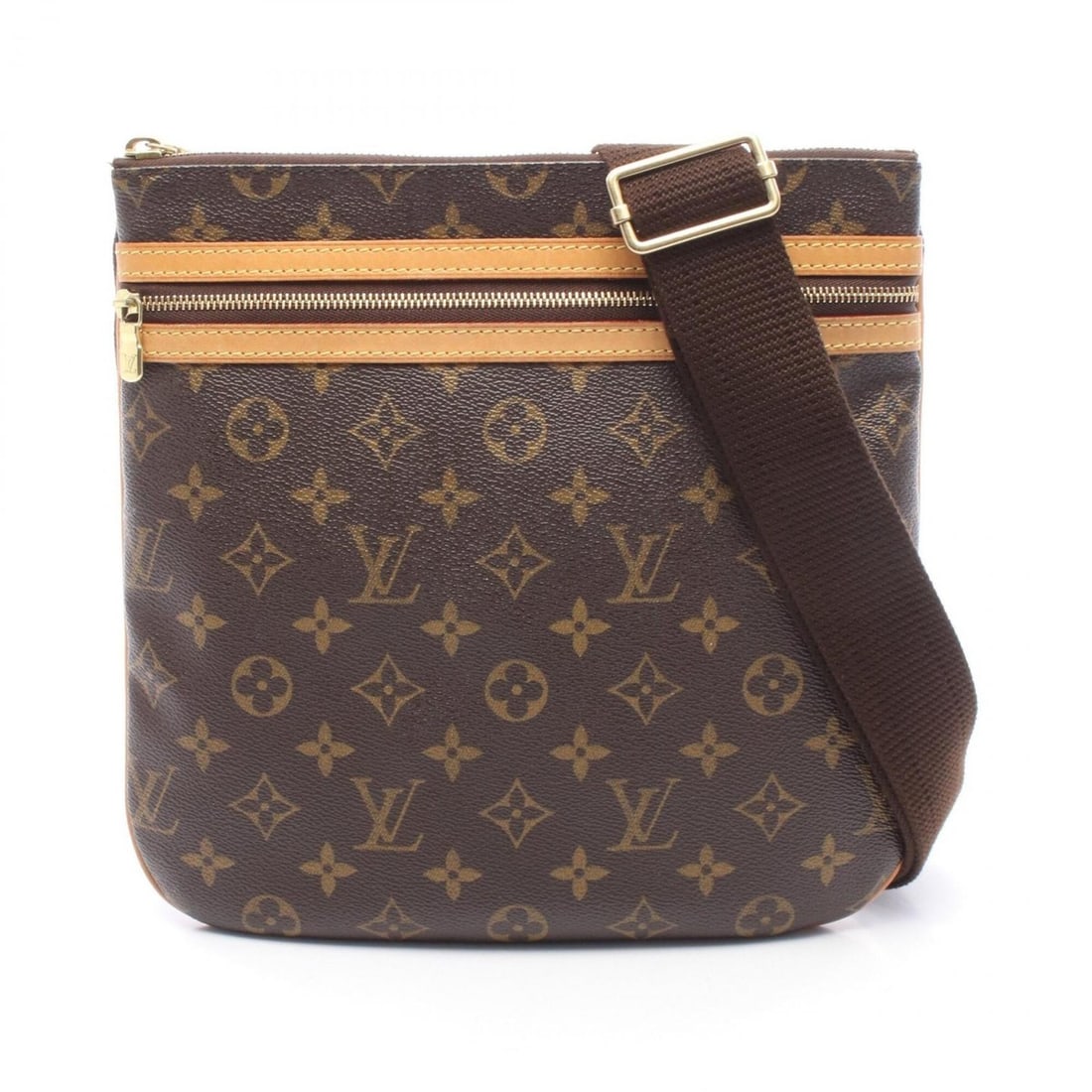 Louis Vuitton Pochette Bosphore Shoulder Bag/Handbag, Coated Canvas and Leather, Monogram Pattern,: --- Catalog ---Category: SizeSize (HxWxD): 25cm x 26cm x 1.5cm / 9.84'' x 10.23'' x 0.59''Strap Length: 95cm - 154cm / 37.4'' - 60.62''Category: DesignType: Handbag, Shoulder bagColor: Brown, Monogram