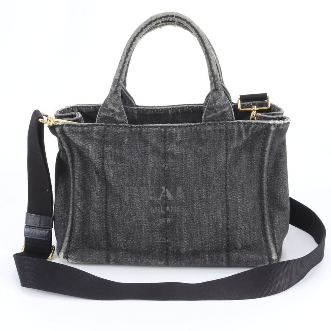 Prada Canapa Denim 2-Way Tote Bag, Handbag, Crossbody Black, Women's: --- Catalog ---Category: SizeSize (HxWxD): 18cm x 28cm x 15cm / 7.08'' x 11.02'' x 5.9''Strap Length: 115cm / 45.27''Handle Length: 33cm / 12.99''Category: DesignType: Handbag, Tote bagColor: BlackGen