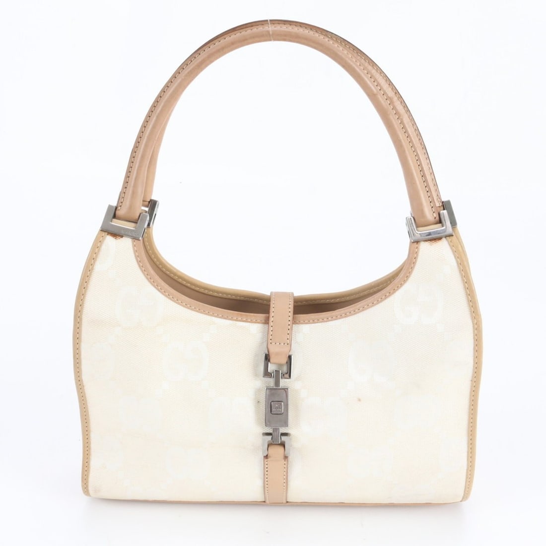 Gucci GG Canvas Jackie 002 1068 Leather Handbag Tote Bag, Beige with Silver Hardware, Women's: --- Catalog ---Category: SizeSize (HxWxD): 19cm x 26cm x 6cm / 7.48'' x 10.23'' x 2.36''Handle Length: 32cm / 12.59''Category: DesignType: Handbag, Tote bagColor: BeigeGender: WomenMaterial: Leather ,