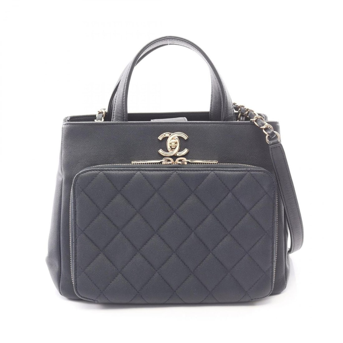 Chanel Business Affinity Matelassé 2-Way Shoulder Bag/Handbag, Caviar Leather (Grained Calfskin),: --- Catalog ---Category: SizeSize (HxWxD): 20.5cm x 26cm x 11cm / 8.07'' x 10.23'' x 4.33''Category: DesignType: Handbag, Shoulder bagColor: NavyGender: WomenMaterial: Grained Calfskin Hardware Color: