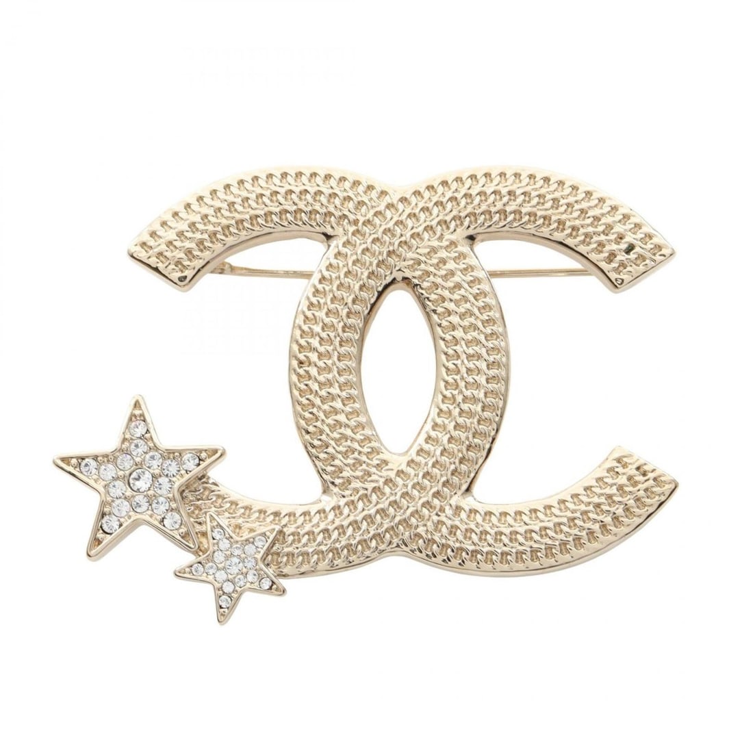 Chanel Coco Mark Star Brooch Accessory, Gold Plated (GP), Rhinestone, Women's, Gold/Clear Tones (1 of 18)