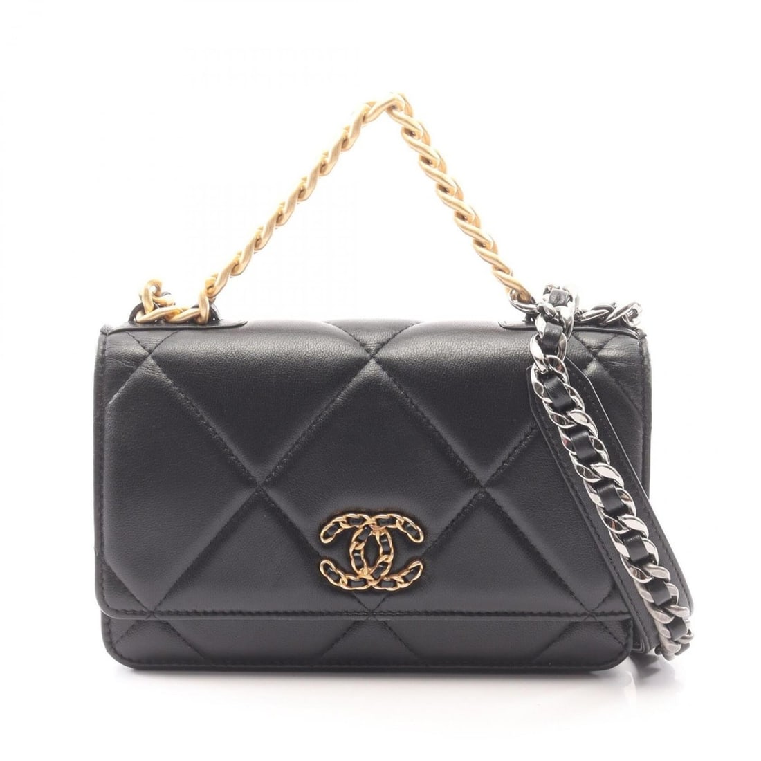 Chanel 19 Dixneuf Combination Hardware 2-Way Shoulder Bag/Handbag Lambskin Leather Women's Black: --- Catalog ---Category: SizeSize (HxWxD): 12cm x 19cm x 3cm / 4.72'' x 7.48'' x 1.18''Category: DesignType: Handbag, Shoulder bagColor: BlackGender: WomenMaterial: Leather Leather/Fur Type: LambskinC