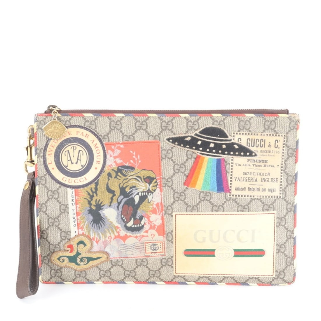 Gucci GG Supreme Courier Patch Tiger 473915 Leather Second Bag Clutch Handbag Pouch Men's: --- Catalog ---Category: SizeSize (HxWxD): 21cm x 30cm x 1cm / 8.26'' x 11.81'' x 0.39''Category: DesignType: Clutch bag, Handbag, PouchColor: BrownGender: MenMaterial: GG Supreme Category: GeneralBra