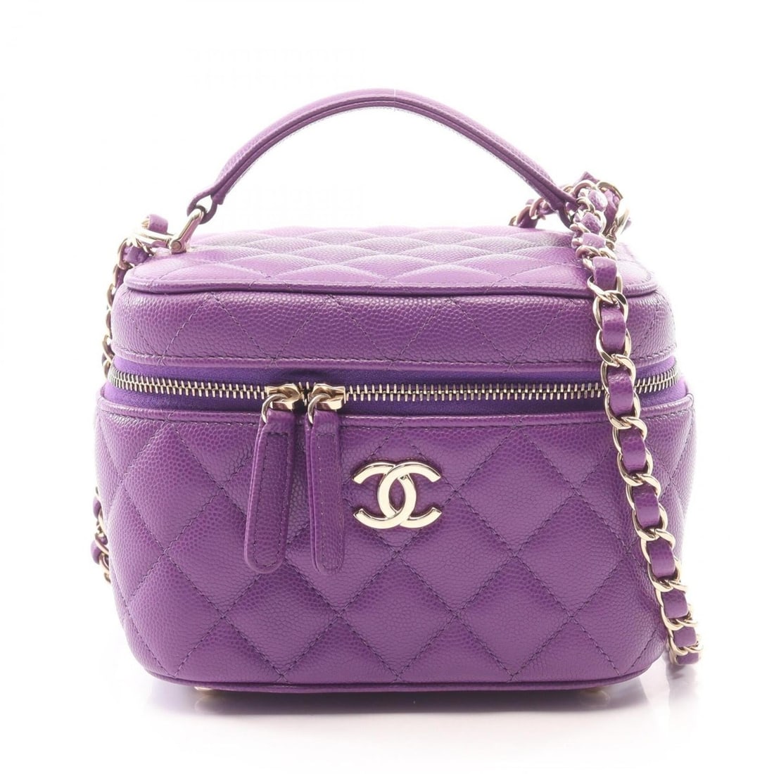 Chanel Matelassé Vanity Bag, 2-Way Shoulder Bag/Handbag, Caviar Leather (Grained Calfskin),: --- Catalog ---Category: SizeSize (HxWxD): 9.5cm x 16cm x 8cm / 3.74'' x 6.29'' x 3.14''Category: DesignType: Handbag, Shoulder bag, Vanity bagColor: PurpleGender: WomenMaterial: Grained Calfskin Hard