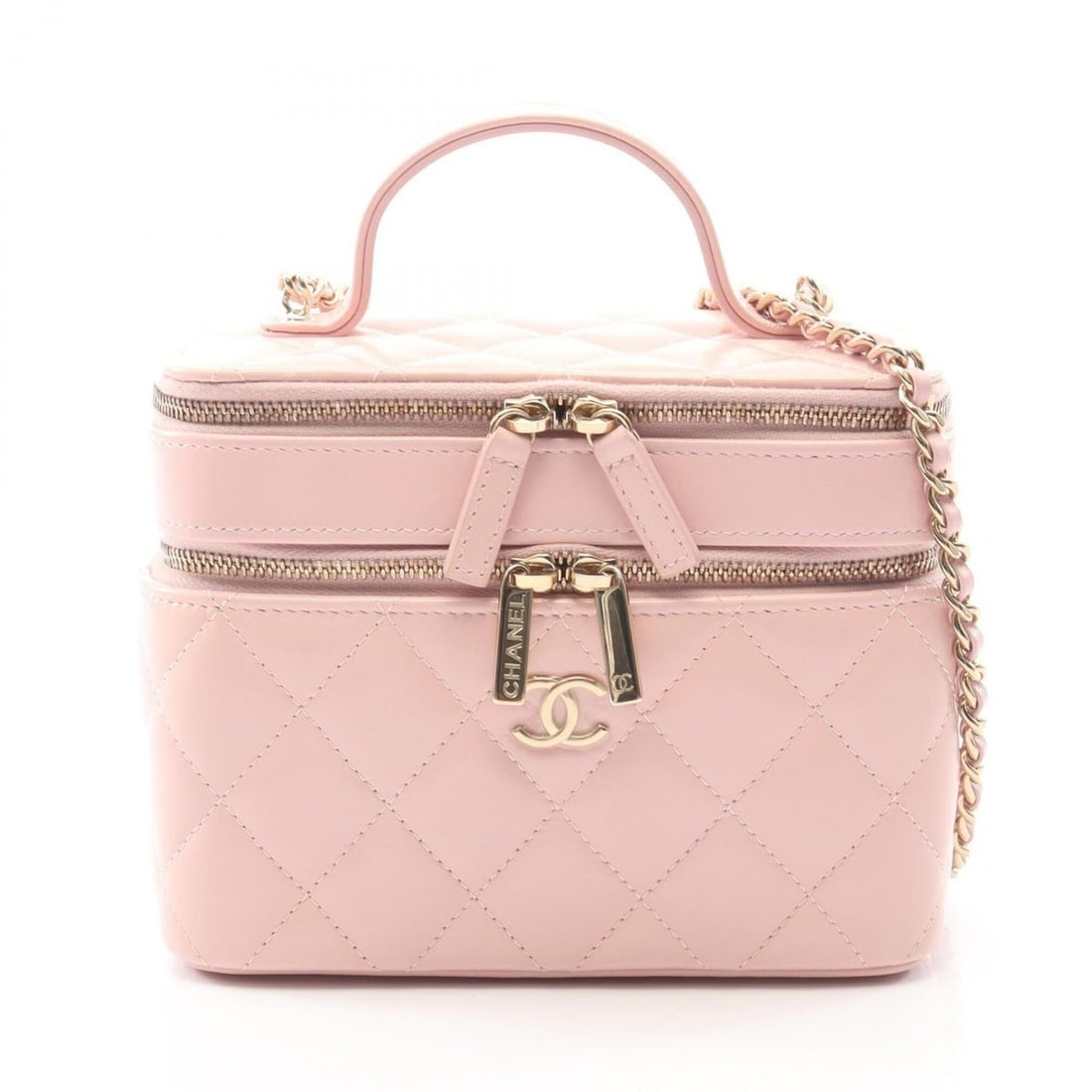 Chanel Matelassé Vanity 2-Way Shoulder Bag/Handbag, Leather, Women's, Pink (AP2917): --- Catalog ---Category: SizeSize (HxWxD): 12.5cm x 16cm x 8.5cm / 4.92'' x 6.29'' x 3.34''Category: DesignType: Handbag, Shoulder bagColor: PinkGender: WomenMaterial: Leather Hardware Color: GoldCate