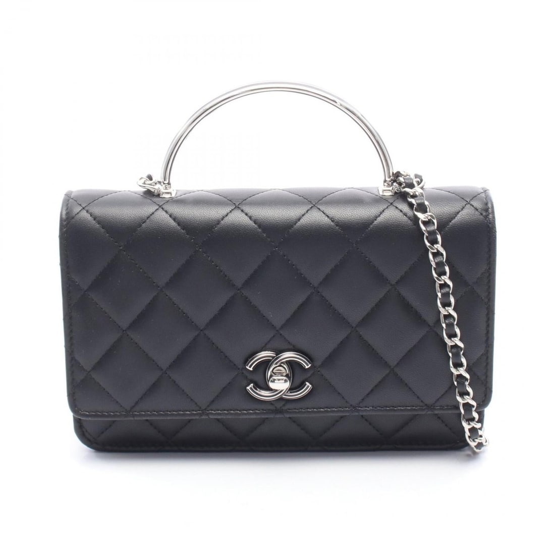 Chanel Matelassé Top Handle 2-Way Shoulder Bag/Handbag, Lambskin Leather, Women's, Black: --- Catalog ---Category: SizeSize (HxWxD): 12.5cm x 19cm x 4cm / 4.92'' x 7.48'' x 1.57''Category: DesignType: Handbag, Shoulder bagColor: BlackGender: WomenMaterial: Leather Hardware Color: SilverLea