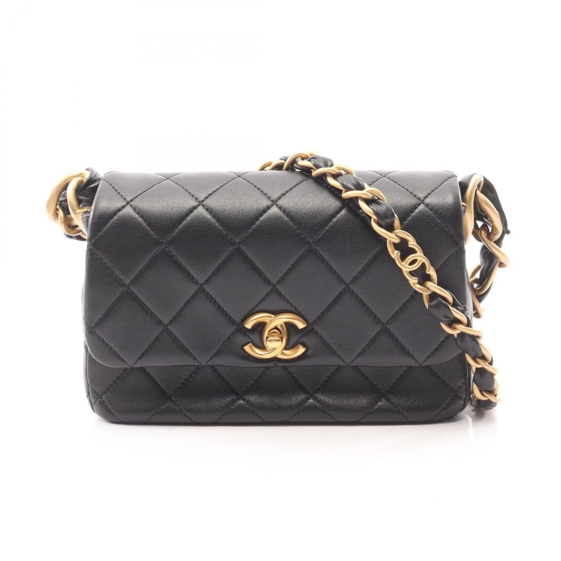 Chanel Matelassé Small Flap Shoulder Bag/Handbag, Lambskin Leather, Women's, Black: --- Catalog ---Category: SizeSize (HxWxD): 14cm x 21cm x 6cm / 5.51'' x 8.26'' x 2.36''Category: DesignType: Handbag, Shoulder bagColor: BlackGender: WomenMaterial: Leather Hardware Color: GoldLeather