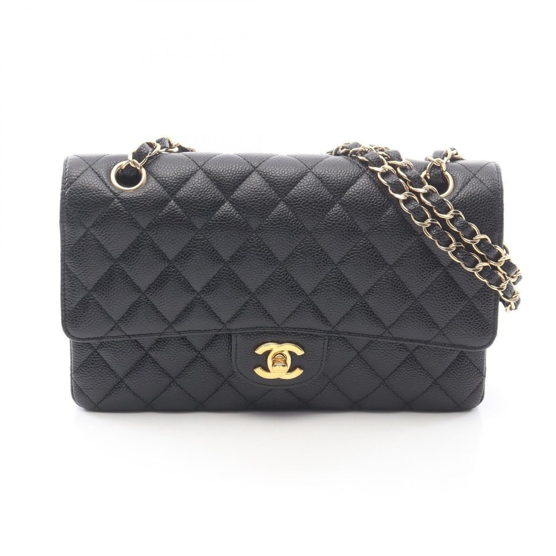 Chanel Matelassé Double Flap Shoulder Bag/Handbag, Caviar Leather (Grained Calfskin), Women's,: --- Catalog ---Category: SizeSize (HxWxD): 16cm x 25cm x 6.5cm / 6.29'' x 9.84'' x 2.55''Category: DesignType: Handbag, Shoulder bagColor: BlackGender: WomenMaterial: Grained Calfskin Hardware Color: 