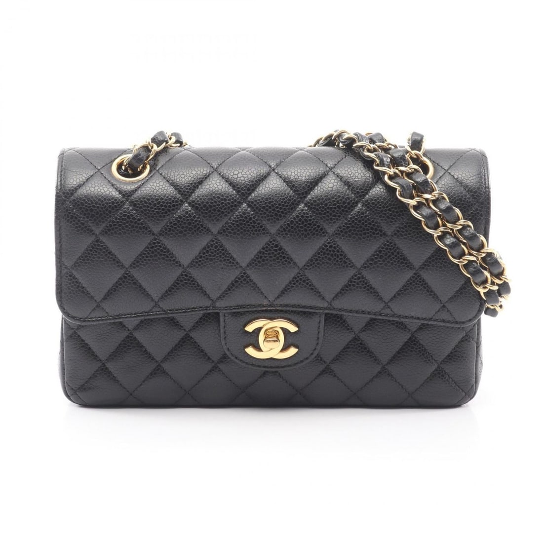 Chanel Matelassé Double Flap Shoulder Bag/Handbag, Caviar Leather (Grained Calfskin), Women's,: --- Catalog ---Category: SizeSize (HxWxD): 14cm x 23cm x 6cm / 5.51'' x 9.05'' x 2.36''Category: DesignType: Handbag, Shoulder bagColor: BlackGender: WomenMaterial: Grained Calfskin Hardware Color: Go