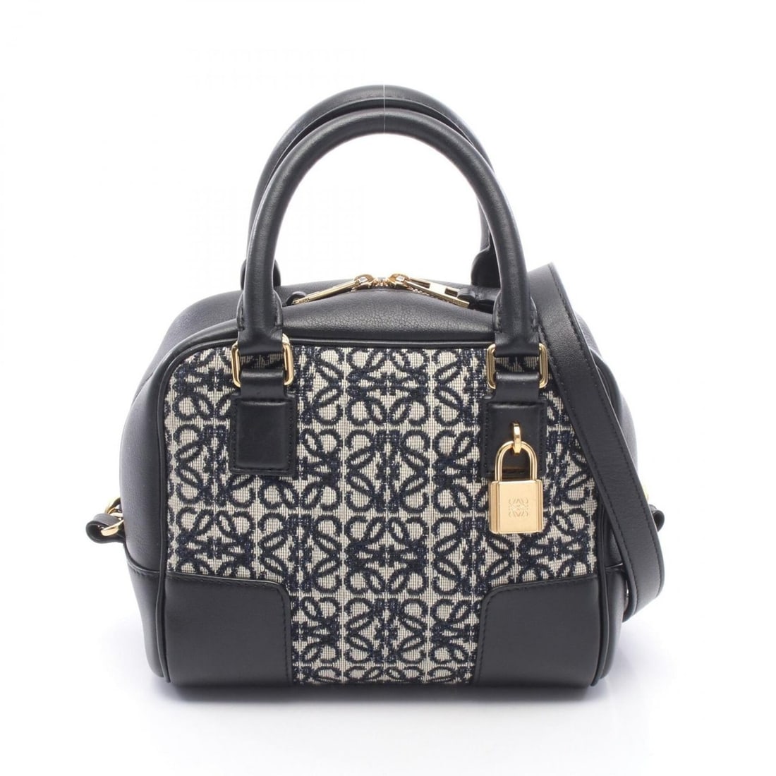 Loewe Amazona 16 2-Way Handbag, Canvas and Leather, Women's, Navy/Gray, A039N21X03 (1 of 10)