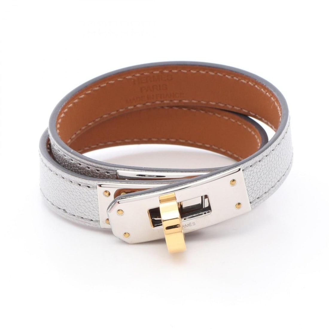 Hermes Kelly Bracelet Double Tour Accessory Leather GP (Gold Plated) Women's Silver/Gold Tone (1 of 14)
