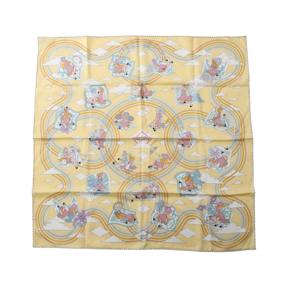 Hermes Carre 70 CARRES VOLANTS Scarf/Muffler, Silk, Women's, Yellow/Multicolor: --- Catalog ---Category: SizeSize (LxW): 66cm x 66cm / 25.98'' x 25.98''Category: DesignType: ScarfColor: Multi-color, YellowGender: WomenMaterial: Silk Category: GeneralBrand: Hermes--- Item List ---