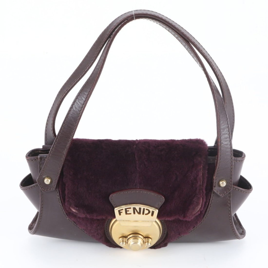 Fendi 8BK038 Leather Fur Handbag Tote Bag with Turnlock Gold Hardware for Women: --- Catalog ---Category: SizeSize (HxWxD): 12cm x 22cm x 4.5cm / 4.72'' x 8.66'' x 1.77''Handle Length: 35cm / 13.77''Category: DesignType: Handbag, Tote bagColor: BordeauxGender: WomenClosure: Turn l