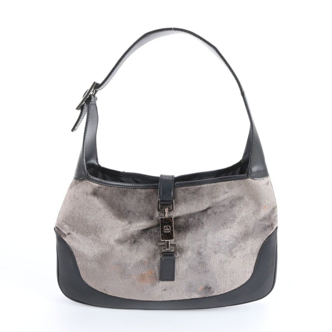 Gucci Jackie Velour 001 3306 Leather Shoulder Bag, Handbag, Black/Gray, Women's: --- Catalog ---Category: SizeSize (HxWxD): 21cm x 32cm x 3cm / 8.26'' x 12.59'' x 1.18''Strap Length: 48cm / 18.89''Category: DesignType: Handbag, Shoulder bagColor: Black, GrayGender: WomenMaterial: 