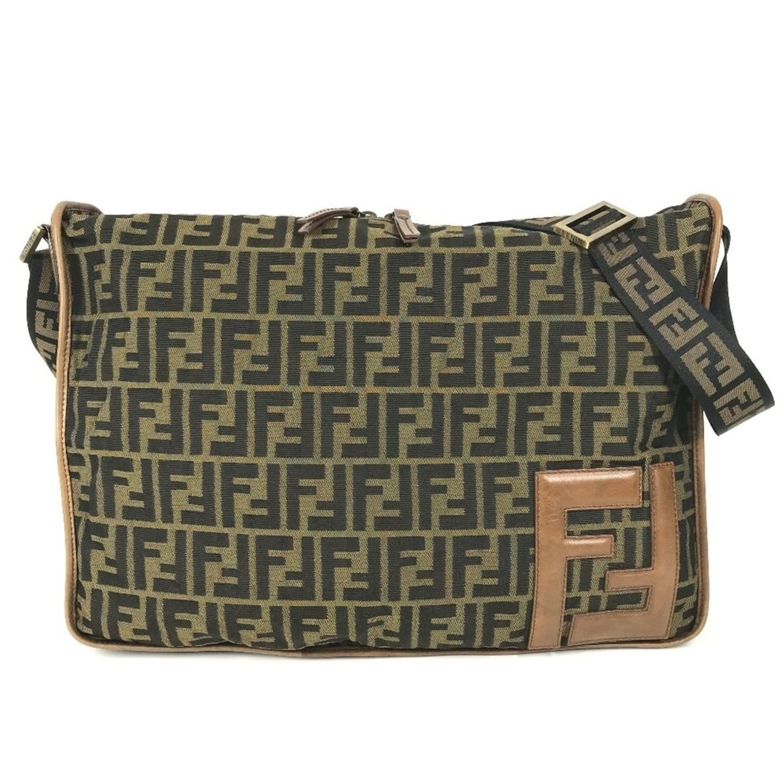 FENDI Zucca Logo Bag, Crossbody Messenger Shoulder Leather, Canvas, Men's & Women's, Khaki (1 of 16)