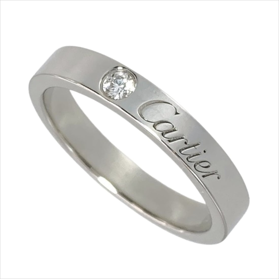 Cartier engraved ring with diamond, size 49, Pt950, 4.7g, women's.: --- Catalog ---Category: SizeJP Size: 9US Size: 5Category: DesignType: Band ringGender: WomenMaterial: Platinum 950Category: GeneralBrand: Cartier--- Item List ---Section: ConditionRanking: Rank AB Us