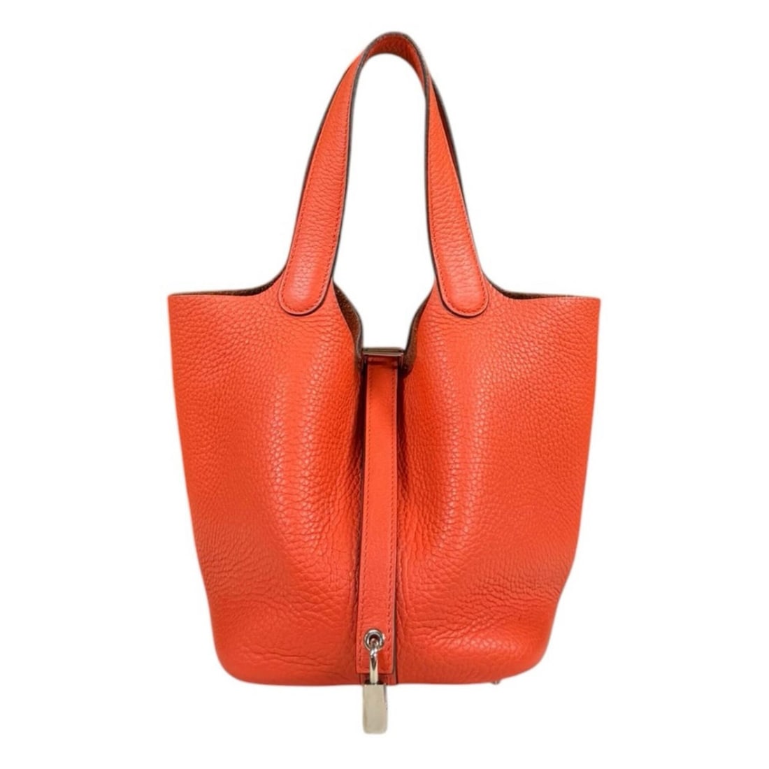 Hermes Picotin Lock PM Handbag, Taurillon Clemence Leather, Orange, Women's HERMES: --- Catalog ---Category: SizeWeight: 450g / 15.87oz.Size (HxWxD): 18cm x 18cm x 14cm / 7.08'' x 7.08'' x 5.51''Handle Length: 29cm / 11.41''Category: DesignType: HandbagColor: OrangeGender: