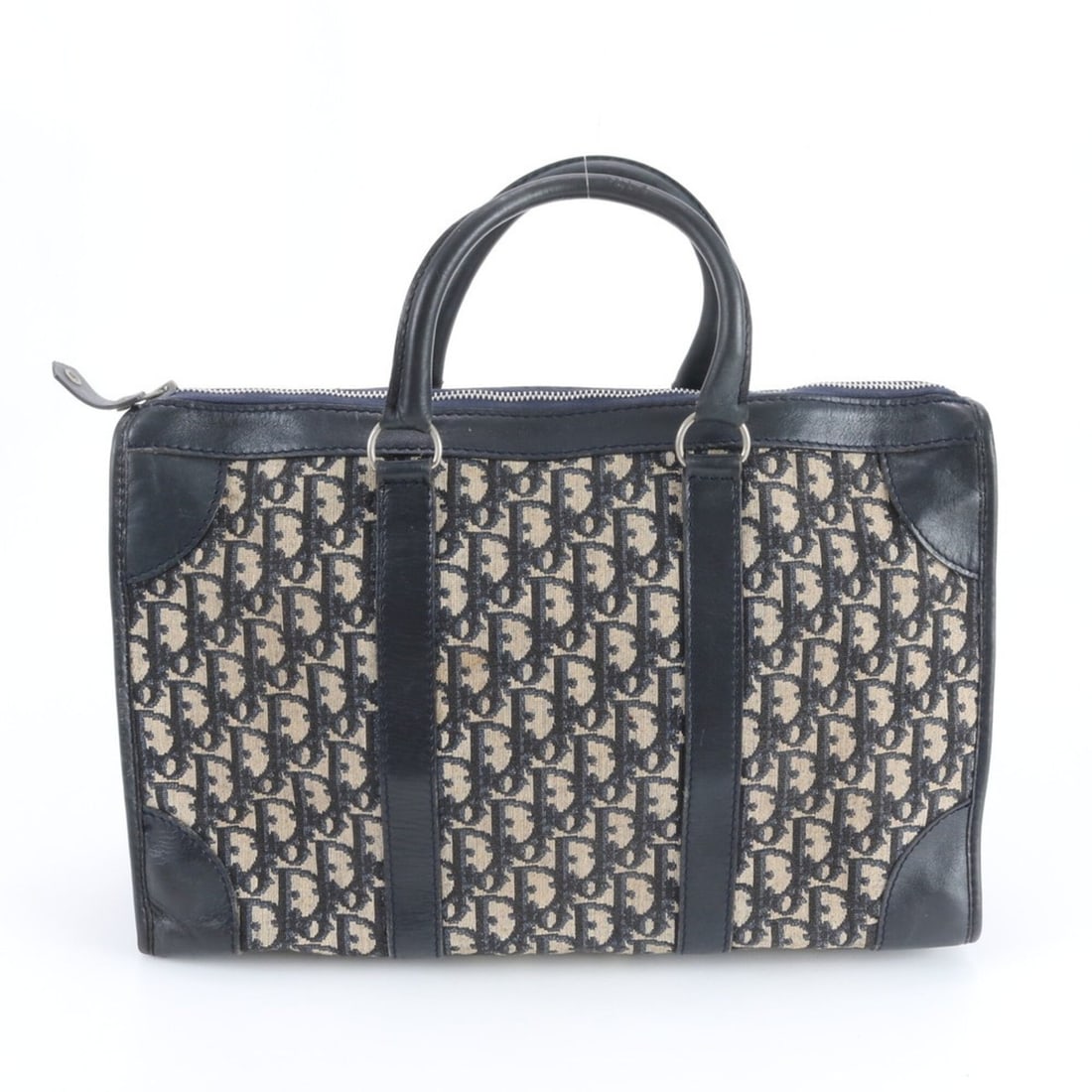 Christian Dior Trotter Mini Boston Leather Tote Bag / Handbag Navy Blue Women's (1 of 10)