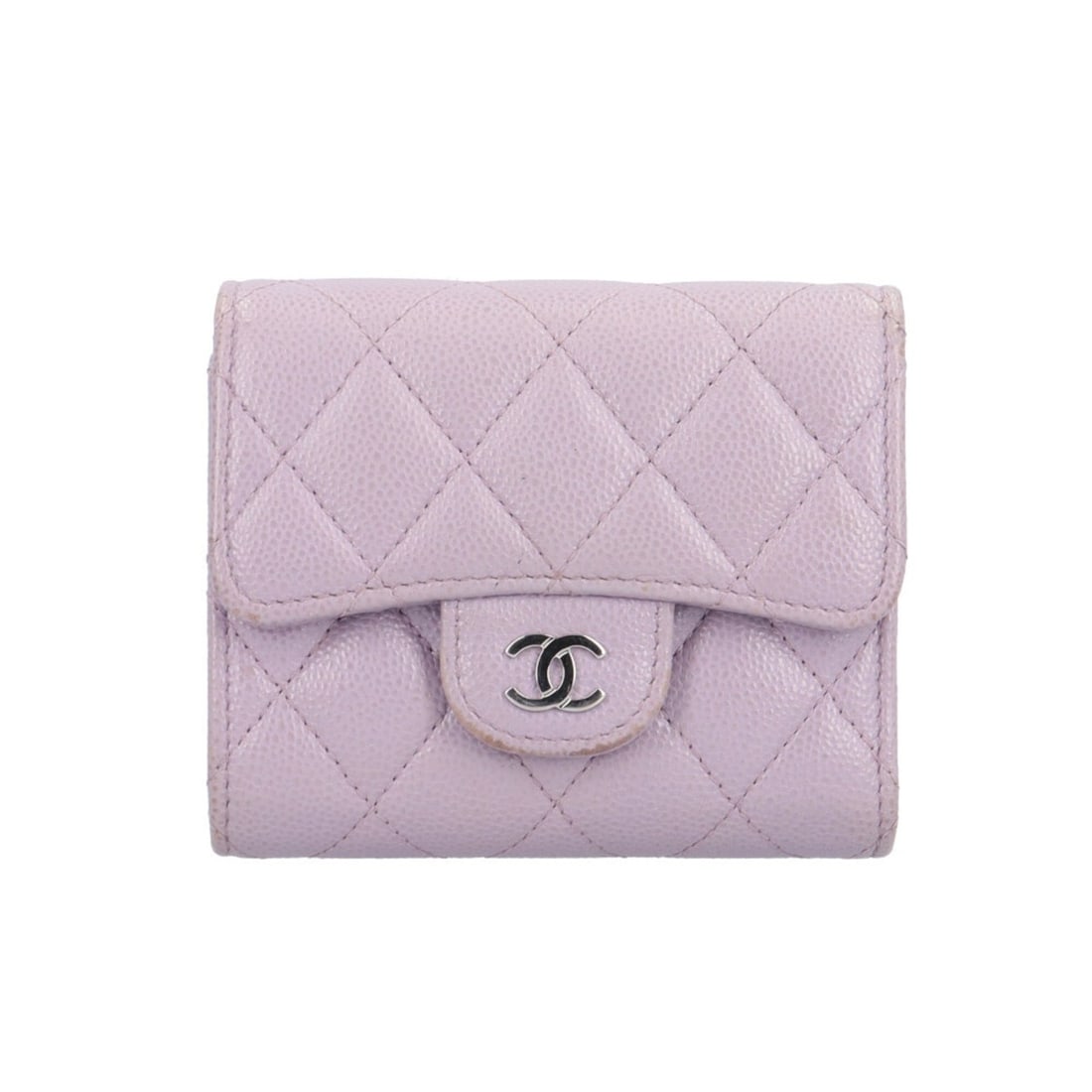 Chanel Classic Small Flap Wallet Matelassé Tri-fold Caviar Skin Women's CHANEL: --- Catalog ---Category: SizeWeight: 145g / 5.11oz.Size (HxWxD): 9cm x 10.5cm x 3.5cm / 3.54'' x 4.13'' x 1.37''Category: DesignType: Wallet (tri-fold)Color: PurpleGender: WomenHandmade: YesMaterial: 