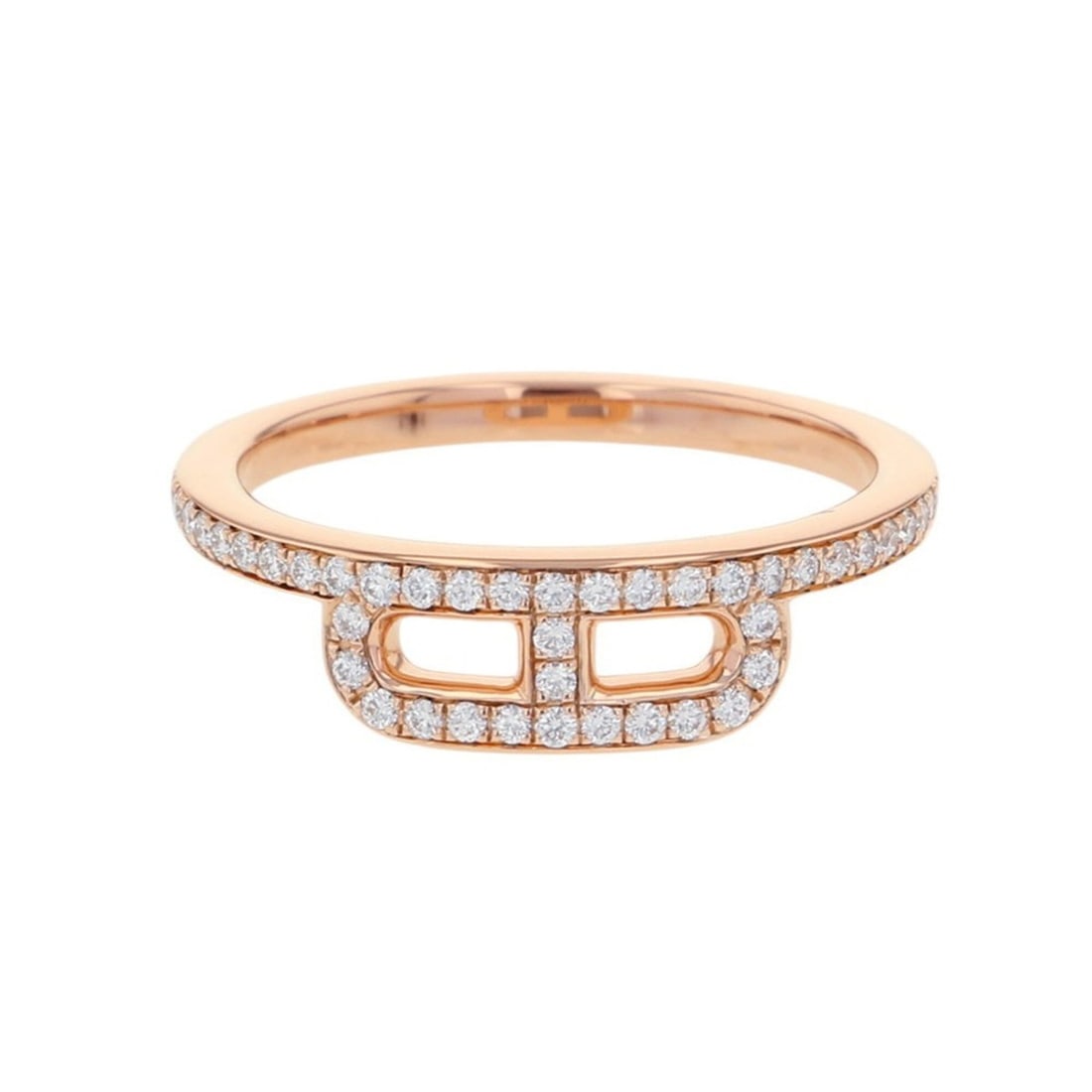 Hermes Link d'Hermès Ring, 52 Diamonds (0.22ct total), 18K Pink Gold, Ring Size 50. (1 of 19)