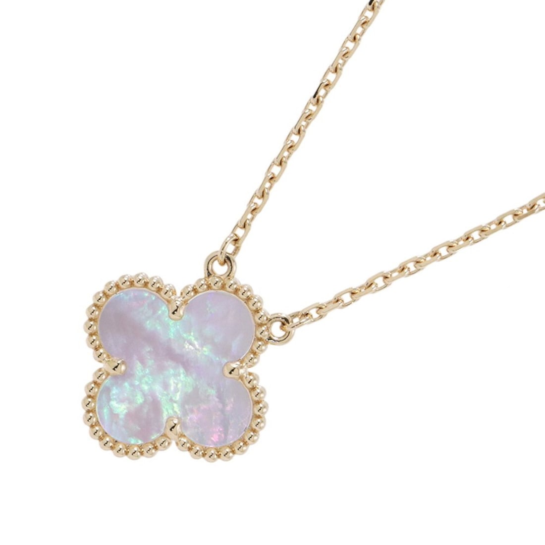 Van Cleef & Arpels Alhambra Necklace Pendant Mother of Pearl 18K Yellow Gold VCARA45900: --- Catalog ---Category: SizePendant Size: 14.9mm x 14.9mm / 0.58'' x 0.58''Neck Circumference: 38 cm - 42 cm / 14.96'' - 16.53''Category: DesignColor: Yellow goldGender: WomenMaterial: Yellow gold (1