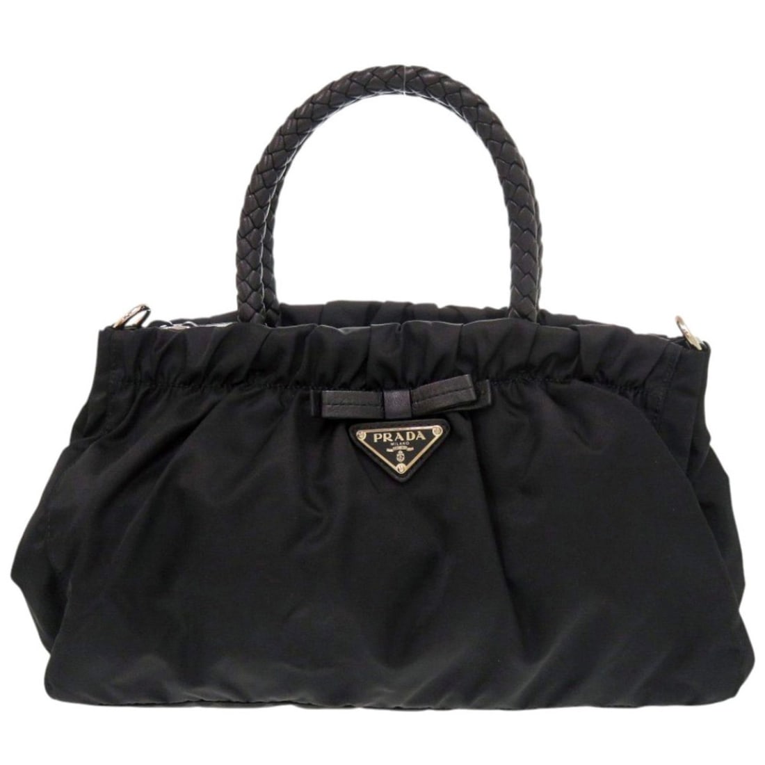 Excellent condition Prada TRSSUTO BOW ribbon handbag BN1631 nylon leather black 0405PRADA: --- Catalog ---Category: SizeSize (HxWxD): 19cm x 31cm x 11cm / 7.48'' x 12.2'' x 4.33''Category: DesignType: HandbagColor: BlackGender: WomenMaterial: Nylon , Leather Category: GeneralMPN: BN1631Bran