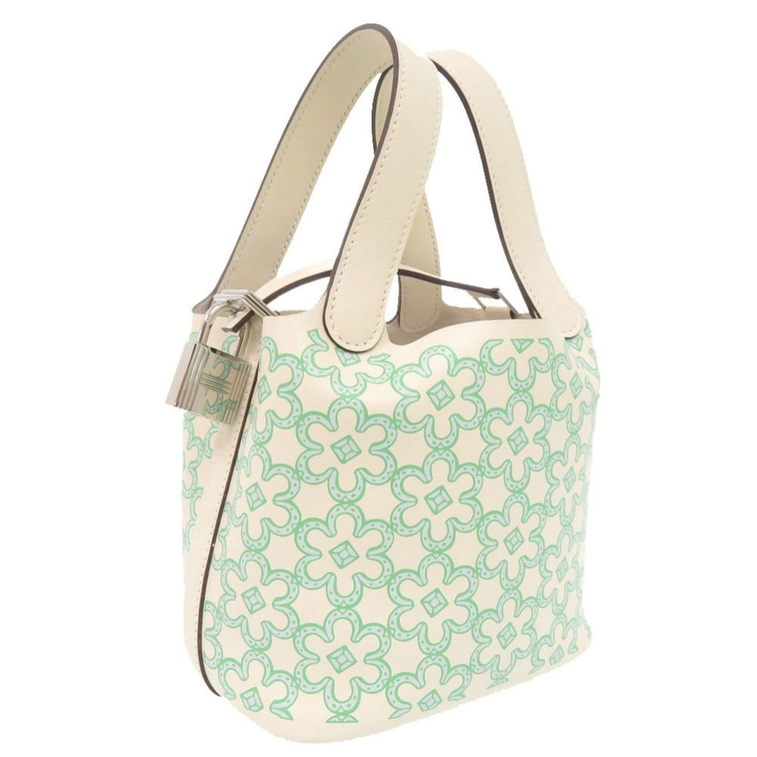 Excellent condition Hermes Picotin Lock Micro Lucky Daisy Veau Swift Nata Vert silver hardware U: --- Catalog ---Category: SizeSize (HxWxD): 12cm x 14cm x 10.5cm / 4.72'' x 5.51'' x 4.13''Category: DesignType: HandbagColor: VertGender: WomenMaterial: Swift leather Category: GeneralBrand: HermesCou