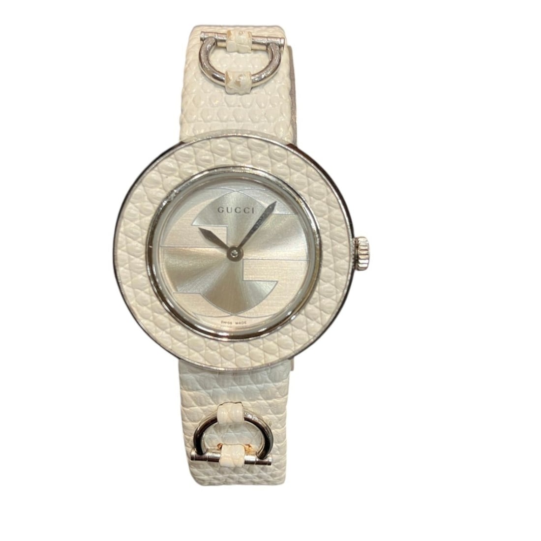Gucci Horsebit watch, total weight 24.6g, stainless steel, genuine leather strap, quartz movement,: --- Catalog ---Category: SizeWrist Size: 16cm - 19cm / 6.29'' - 7.48''Case Diameter: 27mm / 1.06''Category: DesignType: WristwatchGender: WomenColor (Dial): White shellMaterial (Band): Leather, Stainl