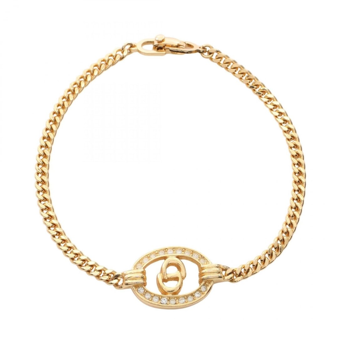 Christian Dior Dior CD Logo Bracelet, Gold Plated (GP), Rhinestone, Women's, Gold/Clear Tones: --- Catalog ---Category: SizeLength: 18.5cm / 7.28''Category: DesignType: Charm braceletColor: Clear, GoldGender: WomenMaterial: Gold plating, RhinestoneCategory: GeneralBrand: Christian Dior--- Item 