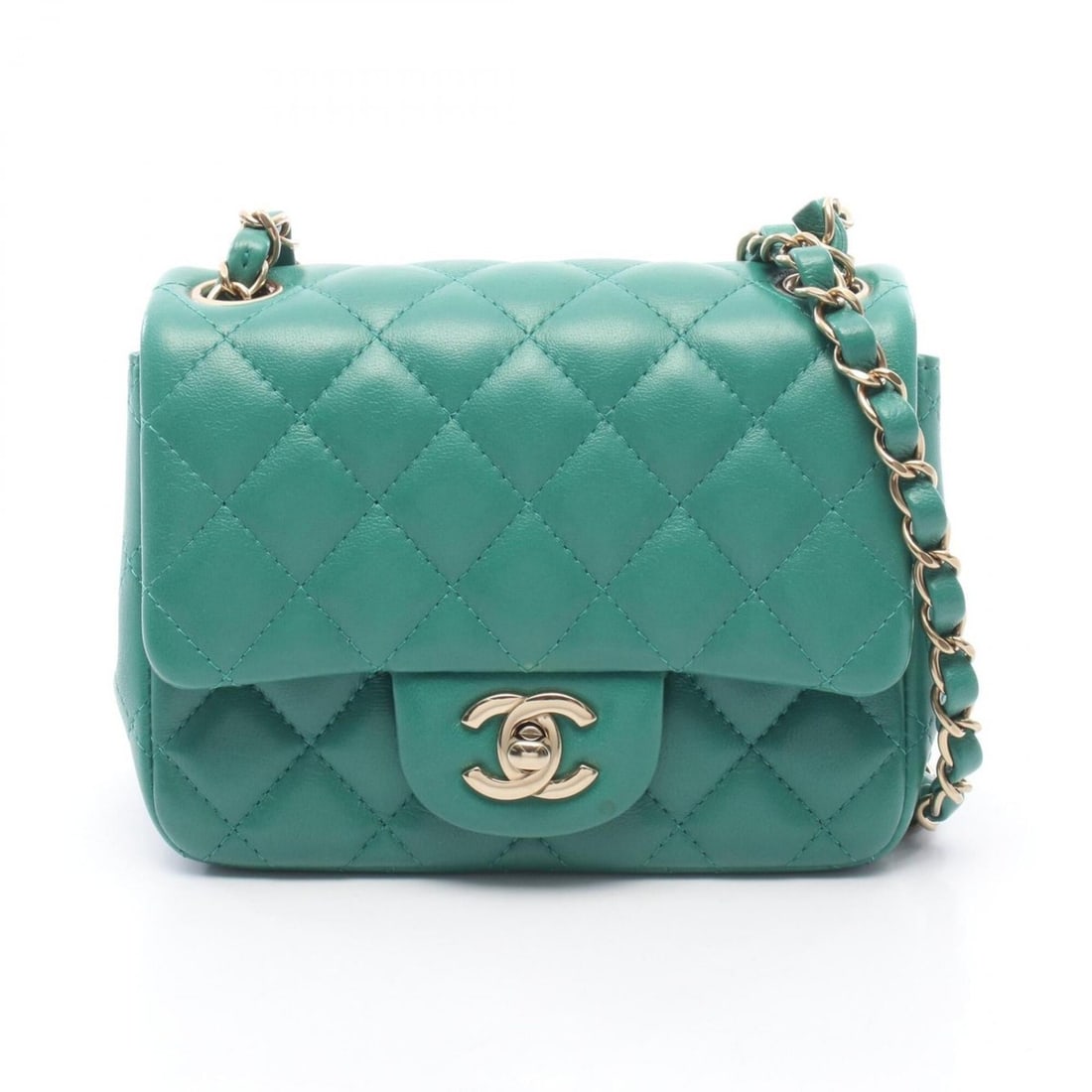 Chanel Mini Matelassé Shoulder Bag/Handbag, Lambskin Leather, Women's, Green: --- Catalog ---Category: SizeSize (HxWxD): 13cm x 17cm x 8cm / 5.11'' x 6.69'' x 3.14''Category: DesignType: Handbag, Shoulder bagColor: GreenGender: WomenMaterial: Leather Hardware Color: GoldLeather