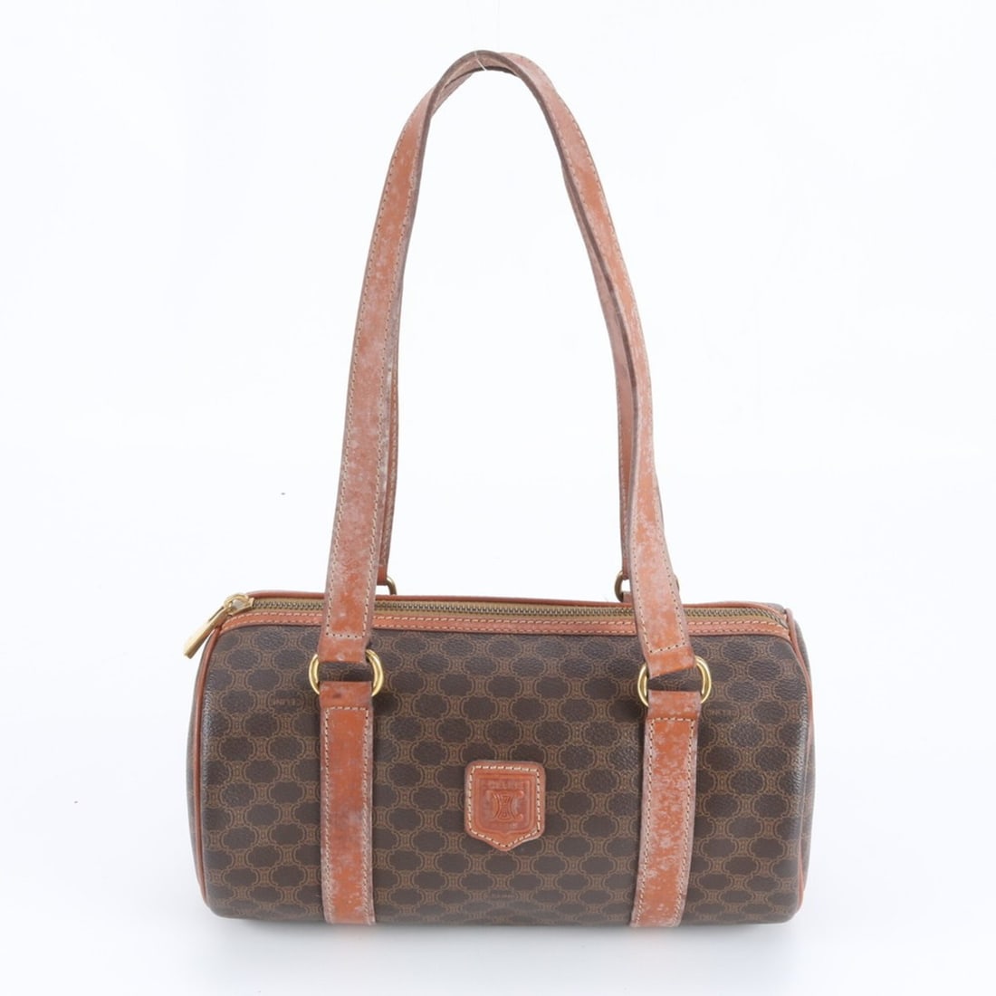 Celine Macadam Mini Boston Leather Handbag Tote Bag, Brown, Women's: --- Catalog ---Category: SizeSize (HxWxD): 14cm x 26cm x 14cm / 5.51'' x 10.23'' x 5.51''Category: DesignType: Handbag, Tote bagColor: BrownGender: WomenMaterial: Coated canvas , Leather Category: Gen